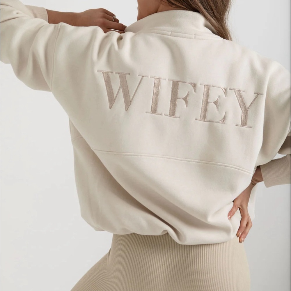 Six Stories Wifey Quarter Zip Sweatshirt - Champagne
